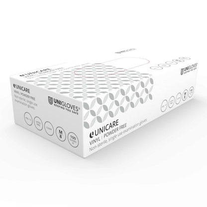 Unicare Clear Vinyl Examination Gloves (EN455) 100 Gloves per Box GS0063 UKMEDI.CO.UK