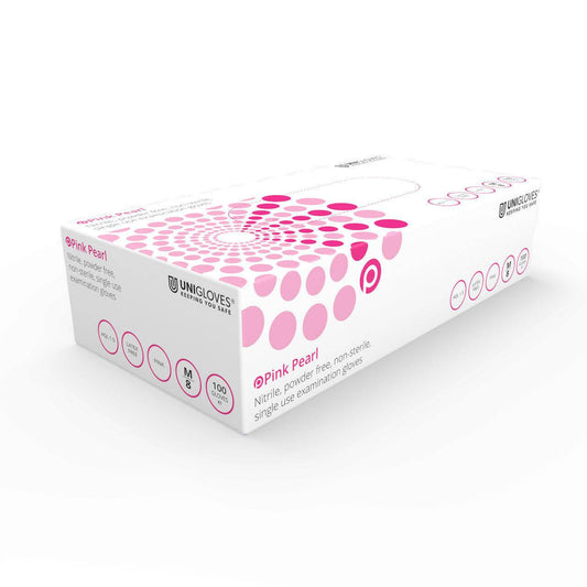 Unigloves Pink Nitrile Gloves Pearl Box of 100 (all sizes) GP0053 UKMEDI.CO.UK