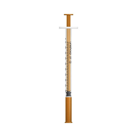 1ml 0.5 inch 27g Orange Unisharp Syringe and Needle u100 UF27O UKMEDI.CO.UK