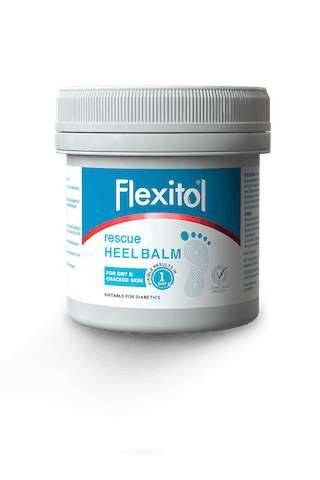 A container of Flexitol Rescue Heel Balm, designed for treating dry and cracked feet.