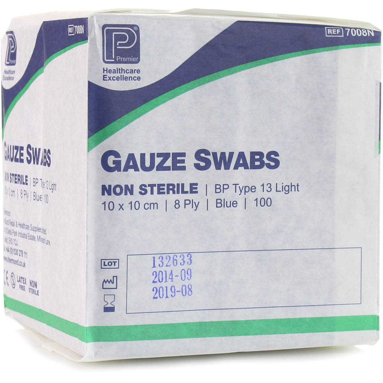 10 x 10cm 8 Ply Premier Blue Cotton Gauze Swabs Pack of 100 - UKMEDI