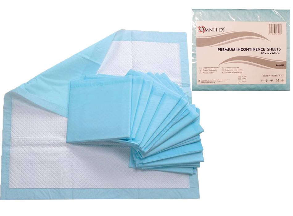 Omnitex 40cm x 60cm Premium Disposable Chair Incontinence Sheets Pack of 25