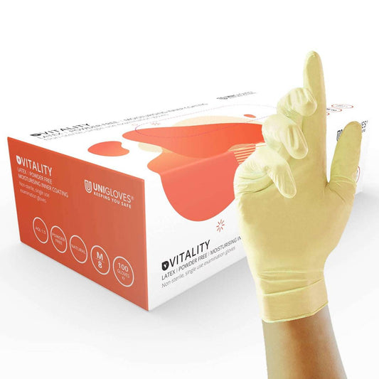 Unigloves Vitality Latex Gloves Moisturising Inner Coating